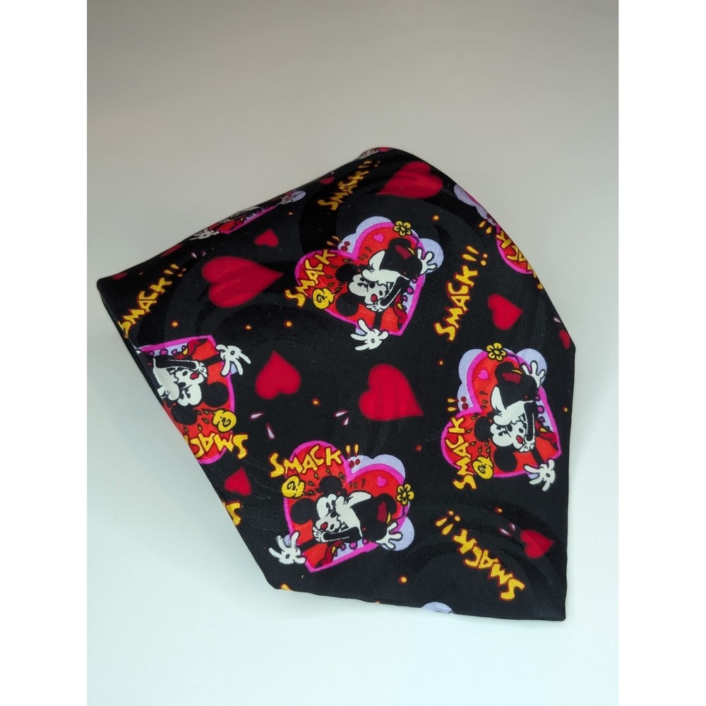 Disney Store Mickey Minnie Mouse Silk Tie Hearts Black Red Valentine Vintage 90s